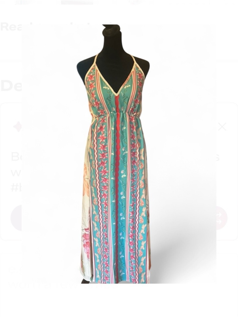Multicolor Floral, Halter Maxi Dress, Tie Closure, Size S